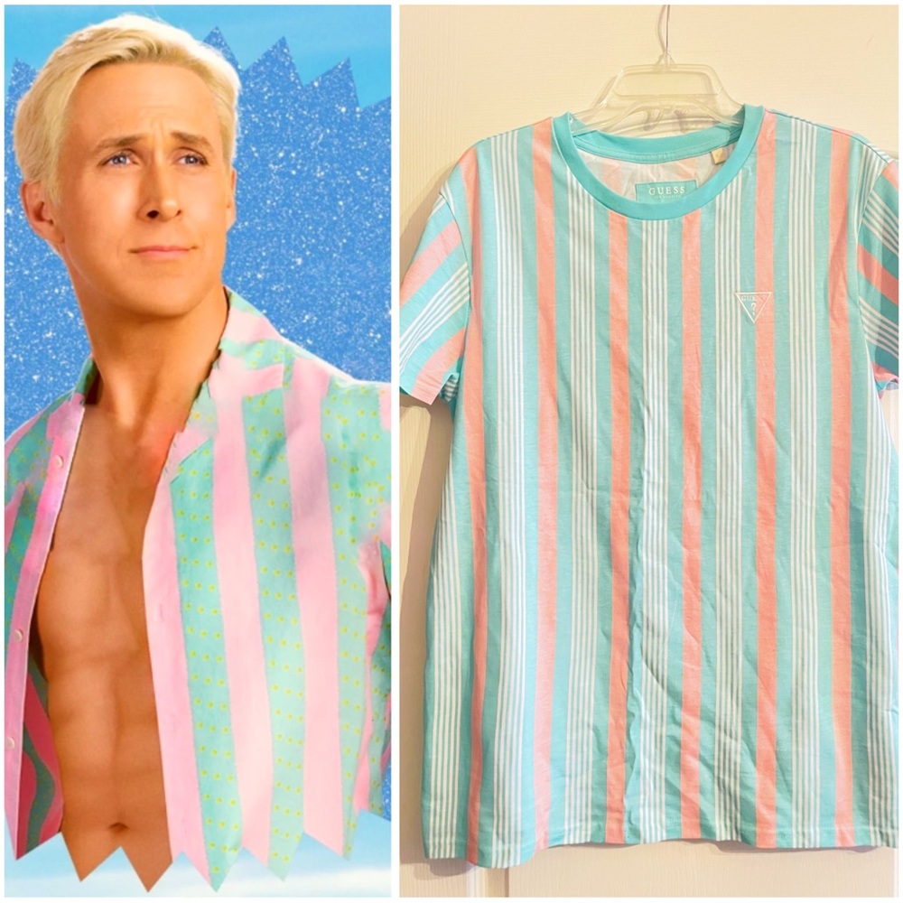 Guess Mint Pink Striped Shirt Beach Ken Inspired S